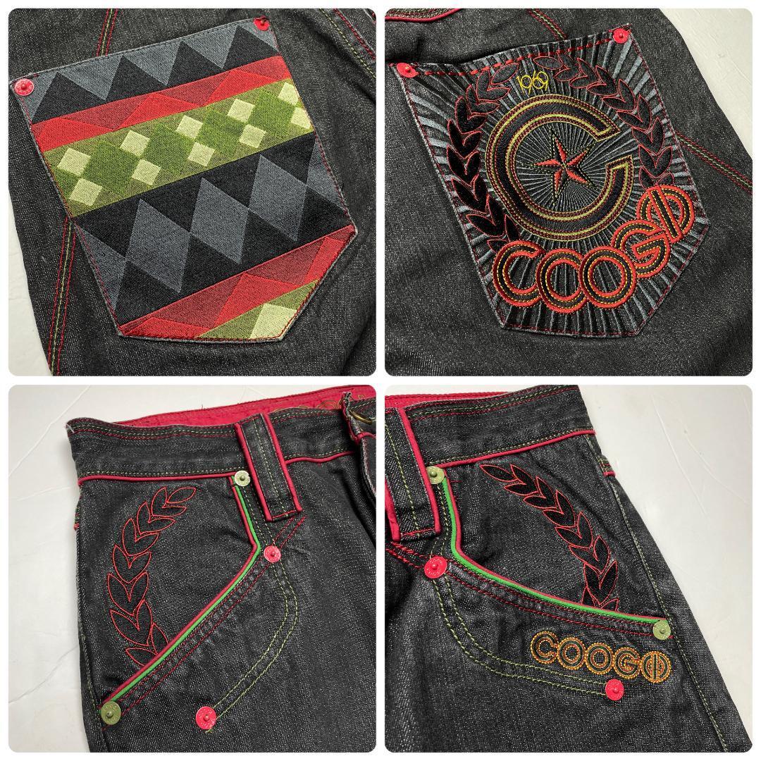 COOGI クージー ブラックデニム ブラックジーンズ 極太 w34 刺繍 COOGI クージー ブラックデニム ブラックジーンズ 極太 w34 刺繍