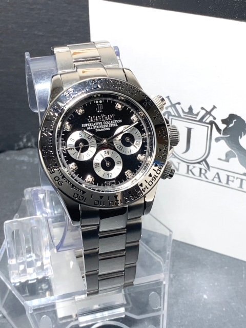 天然ダイヤモンド付き 新品 JAPAN KRAFT ジャパンクラフト 腕時計 正規品 クロノグラフ コスモグラフ 自動巻き 機械式 シルバー ブラック_画像3