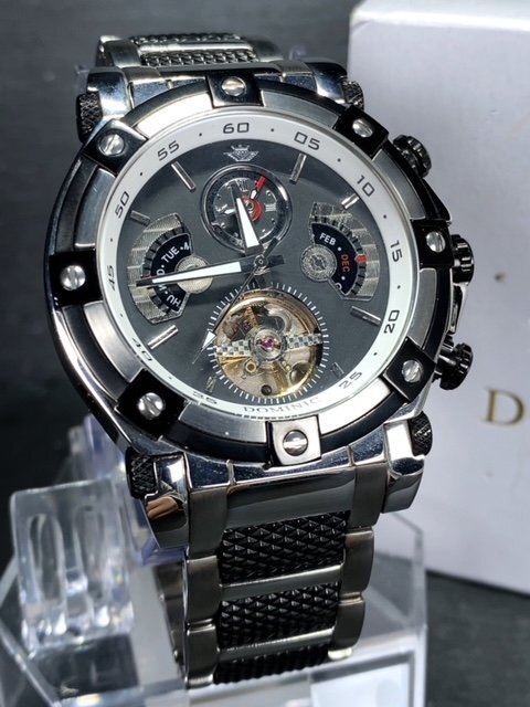 新品 正規品 ドミニク DOMINIC 自動巻き 手巻き 腕時計 オートマティック カレンダー 5気圧防水 ステンレス ブラック メンズ プレゼント_画像2