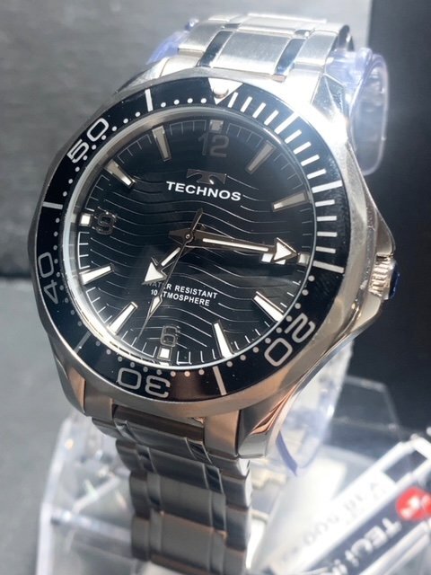 新品 TECHNOS テクノス 腕時計 正規品 アナログ腕時計 クオーツ カレンダー 10気圧防水 ステンレス シンプル ブラック シルバー メンズの画像4