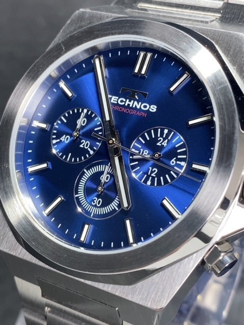 新品 テクノス TECHNOS 正規品 腕時計 アナログ腕時計 クオーツ ステンレス クロノグラフ 5気圧防水 多機能 シルバー ブルー プレゼントの画像3