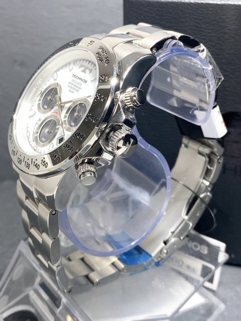 新品 TECHNOS テクノス 腕時計 正規品 アナログ ソーラー クロノグラフ ステンレス 10気圧防水 カレンダー ビジネス ホワイト プレゼントの画像4