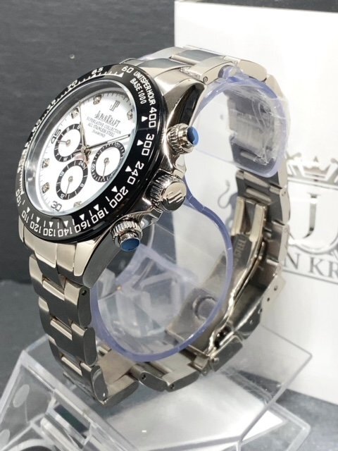 天然ダイヤモンド付き 新品 JAPAN KRAFT ジャパンクラフト 腕時計 正規品 クロノグラフ コスモグラフ 自動巻き 機械式 防水 ホワイト 白の画像4