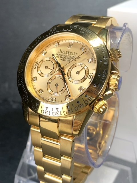 8石天然ダイヤモンド付き 新品 JAPAN KRAFT ジャパンクラフト 腕時計 正規品 クロノグラフ 自動巻き オートマティック 防水 ゴールド 金の画像4