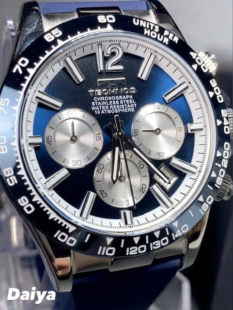 新品 TECHNOS テクノス 腕時計 正規品 アナログ腕時計 クオーツ カレンダー クロノグラフ 10気圧防水 ラバーベルト ブルー プレゼント_画像1