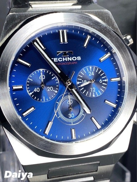 新品 テクノス TECHNOS 正規品 腕時計 アナログ腕時計 クオーツ ステンレス クロノグラフ 5気圧防水 多機能 シルバー ブルー プレゼントの画像1