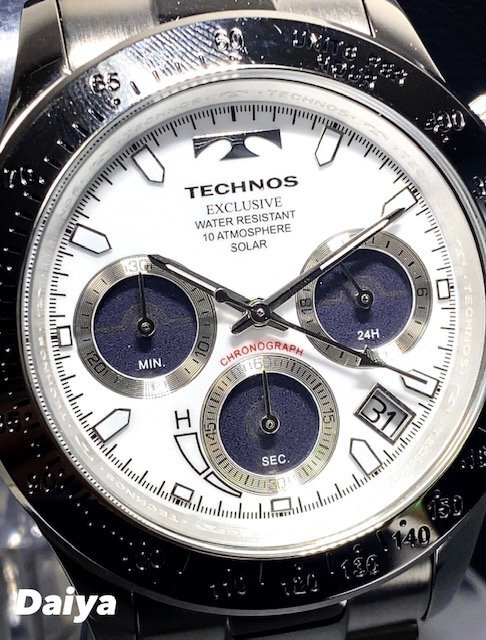 新品 TECHNOS テクノス 腕時計 正規品 アナログ ソーラー クロノグラフ ステンレス 10気圧防水 カレンダー ビジネス ホワイト プレゼントの画像1