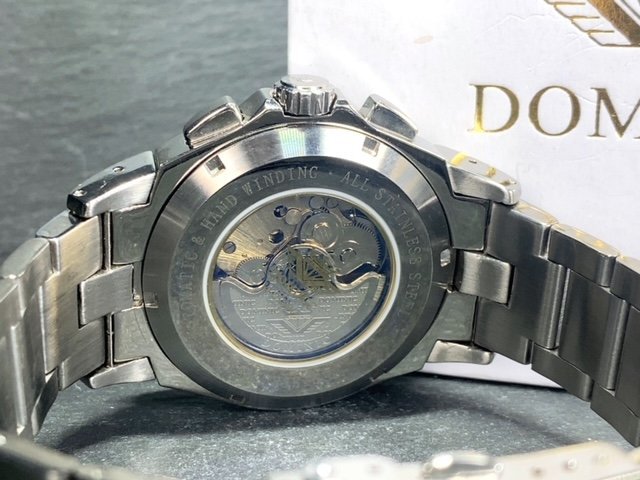 新品 正規品 ドミニク DOMINIC 自動巻き 腕時計 オートマティック カレンダー 5気圧防水 ステンレス ホワイト シルバー メンズ プレゼント_画像9