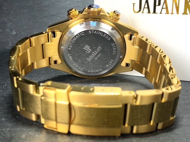 8石天然ダイヤモンド付き 新品 JAPAN KRAFT ジャパンクラフト 腕時計 正規品 クロノグラフ 自動巻き オートマティック 防水 ゴールド 金_画像8