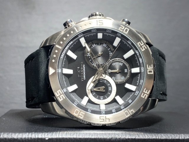 新品 TECHNOS テクノス 腕時計 正規品 アナログ腕時計 クオーツ クロノグラフ 日常生活強化防水 レザーベルト メンズ ブラック プレゼント_画像5