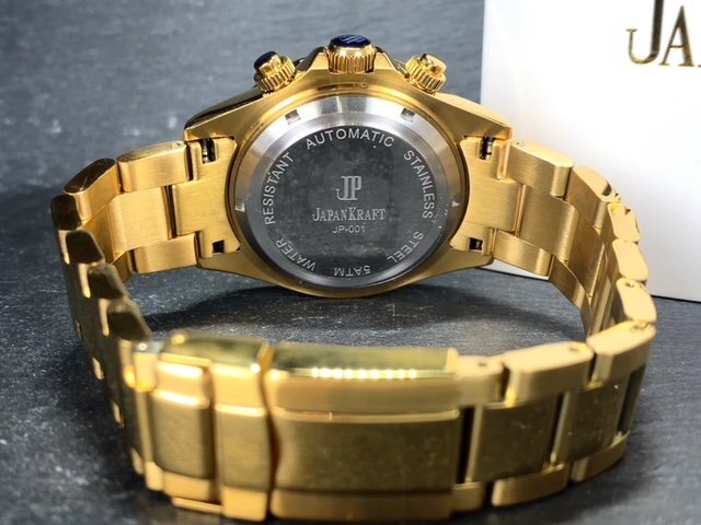 8石天然ダイヤモンド付き 新品 JAPAN KRAFT ジャパンクラフト 腕時計 正規品 クロノグラフ 自動巻き オートマティック ゴールド グリーン_画像8