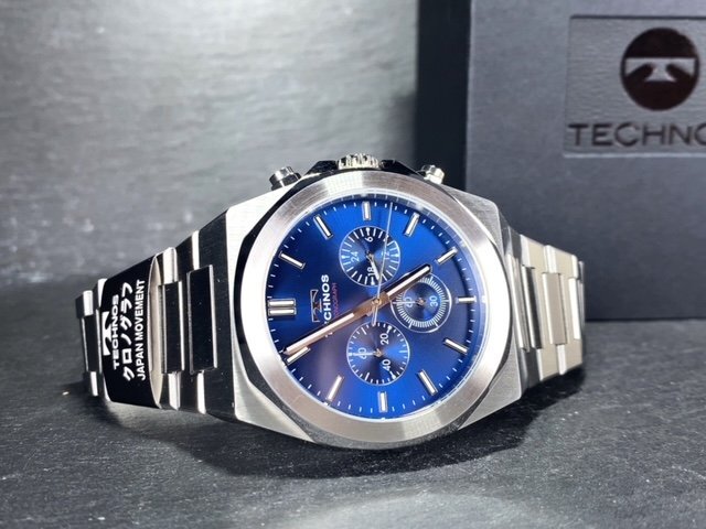 新品 テクノス TECHNOS 正規品 腕時計 アナログ腕時計 クオーツ ステンレス クロノグラフ 5気圧防水 多機能 シルバー ブルー プレゼントの画像7