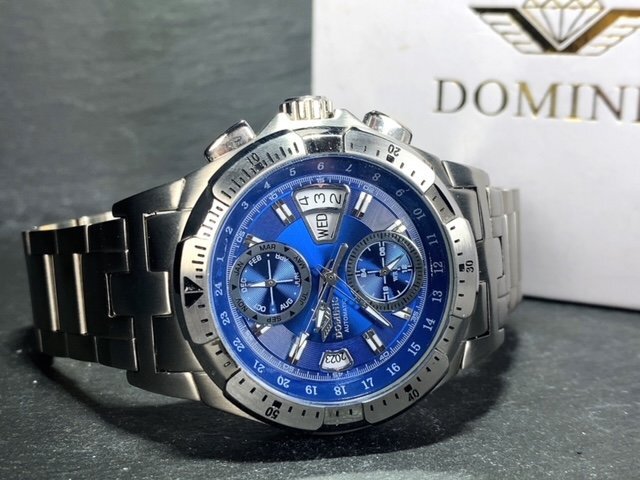 新品 正規品 ドミニク DOMINIC 自動巻き 腕時計 オートマティック カレンダー 5気圧防水 ステンレス シルバー ブルー メンズ プレゼント_画像7
