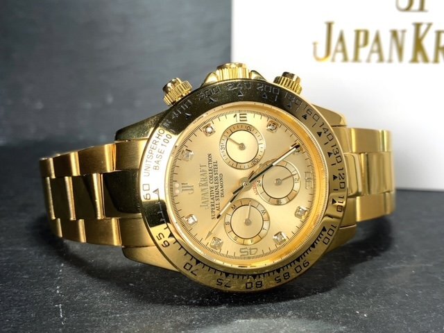 8石天然ダイヤモンド付き 新品 JAPAN KRAFT ジャパンクラフト 腕時計 正規品 クロノグラフ 自動巻き オートマティック 防水 ゴールド 金の画像7