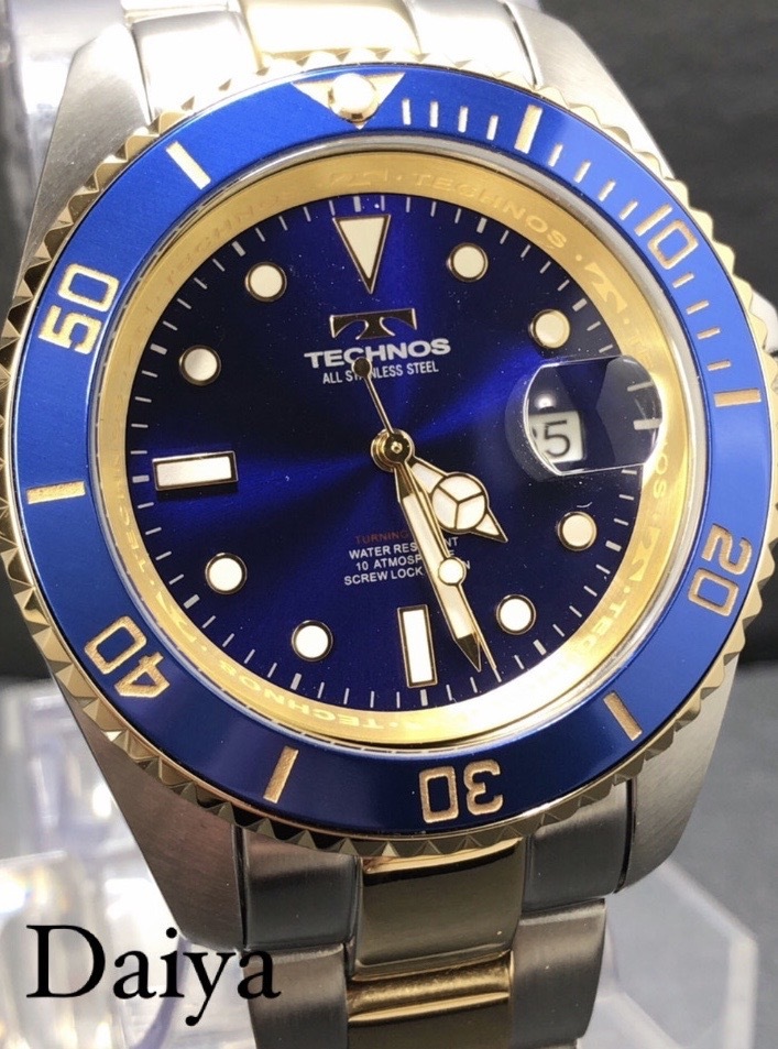 新品 TECHNOS テクノス 正規品 腕時計 シルバー ブルー ゴールド クロノグラフ オールステンレス アナログ腕時計 多機能腕時計 防水 メンズ_画像1