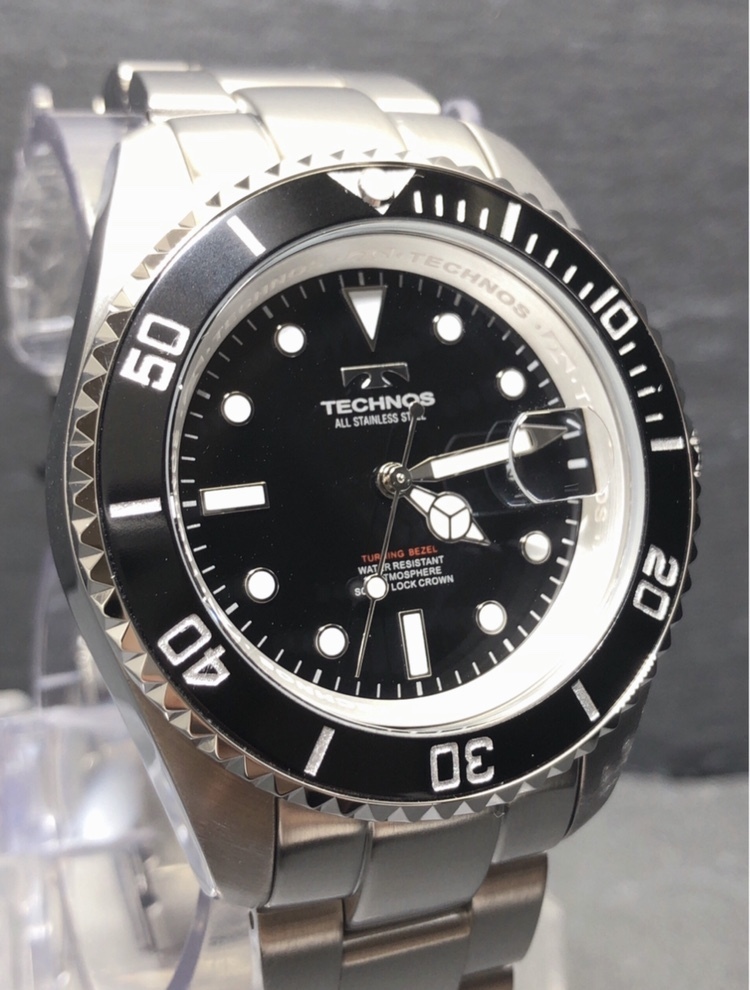 新品 TECHNOS テクノス 正規品 腕時計 シルバー ブラック クロノグラフ オールステンレス アナログ腕時計 多機能腕時計 防水 プレゼント_画像3