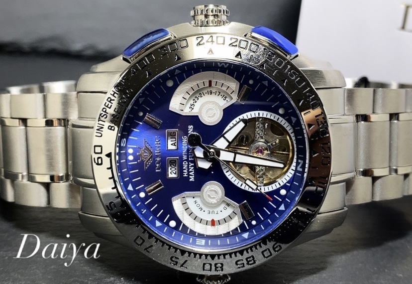 限定モデル 秘密のからくりギミック搭載 新品 DOMINIC ドミニク 正規品 腕時計 手巻き腕時計 ステンレスベルト アンティーク腕時計 ブルーの画像1