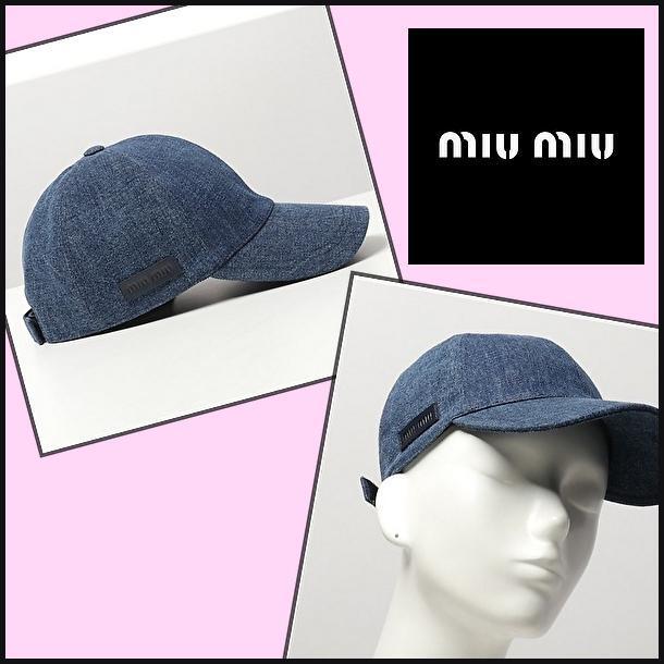 【ミュウミュウ/MIUMIU】デニム ベースボールキャップ 帽子 ロゴ　M　男女兼用　ブルー系　DENIM サイズ調節　送料無料_画像1