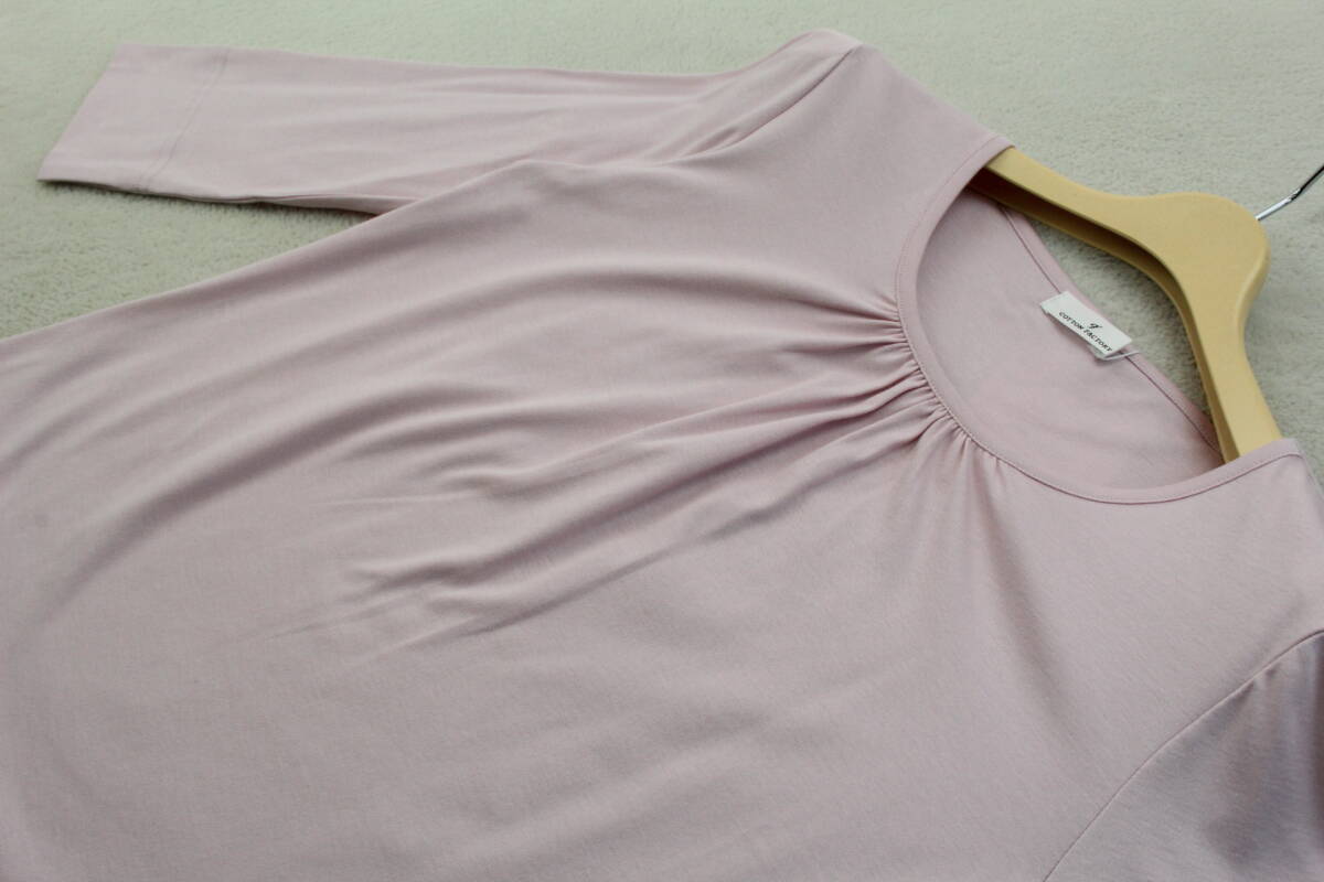 3-763 新品 春物　日本製綿100％ギャザー七分袖プルオーバー ピンクＳサイズ_画像7