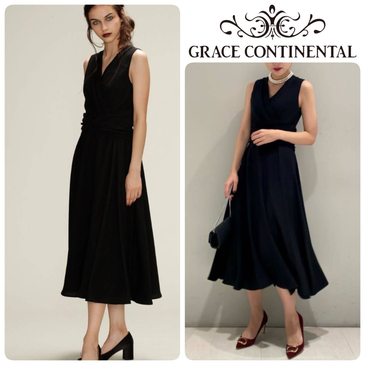 定価36,300円 新品 GRACE CONTINENTAL グレースコンチネンタル Diagram 定番 カシュクールドレス ブラック 38/M ワンピース 結婚式 二次会_画像1