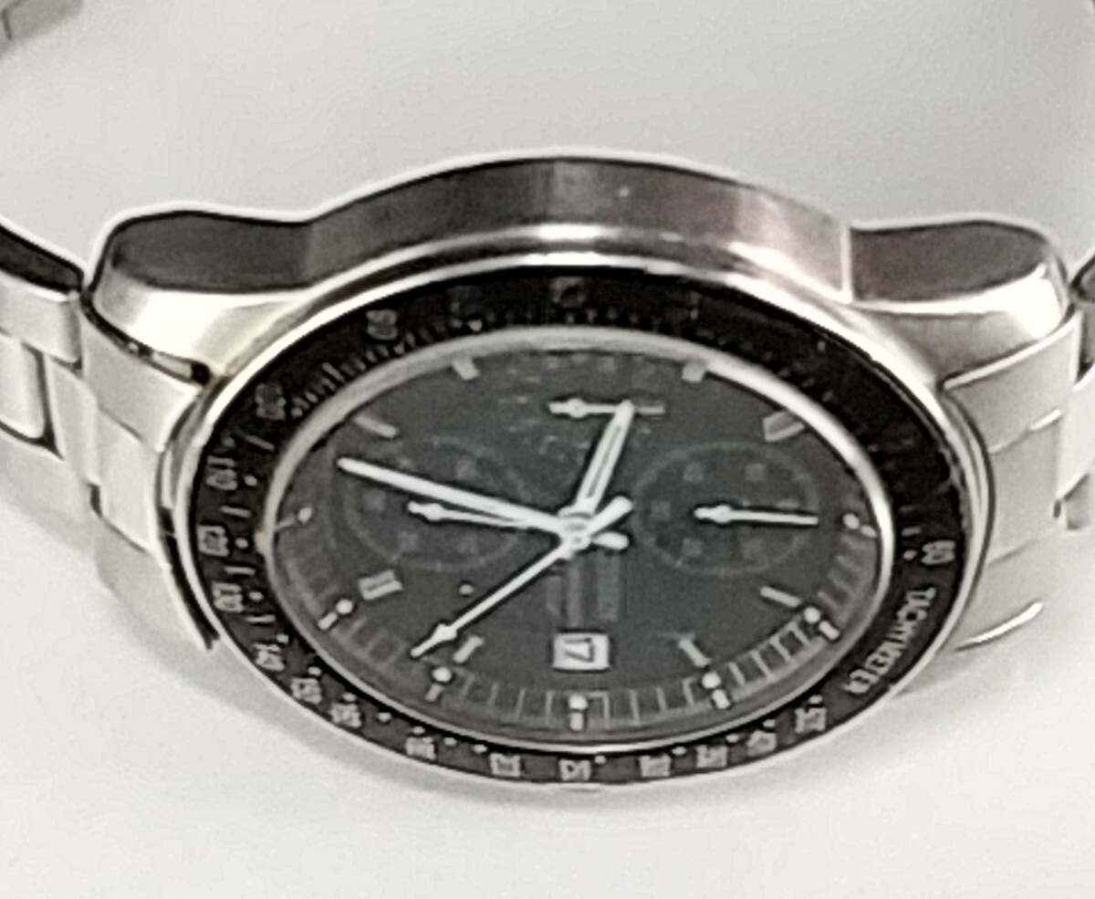 ジャンク 腕時計 CITIZEN CHRONOGRAPH 10BAR 0510-K16008 ブラック盤 社外バンド _画像3