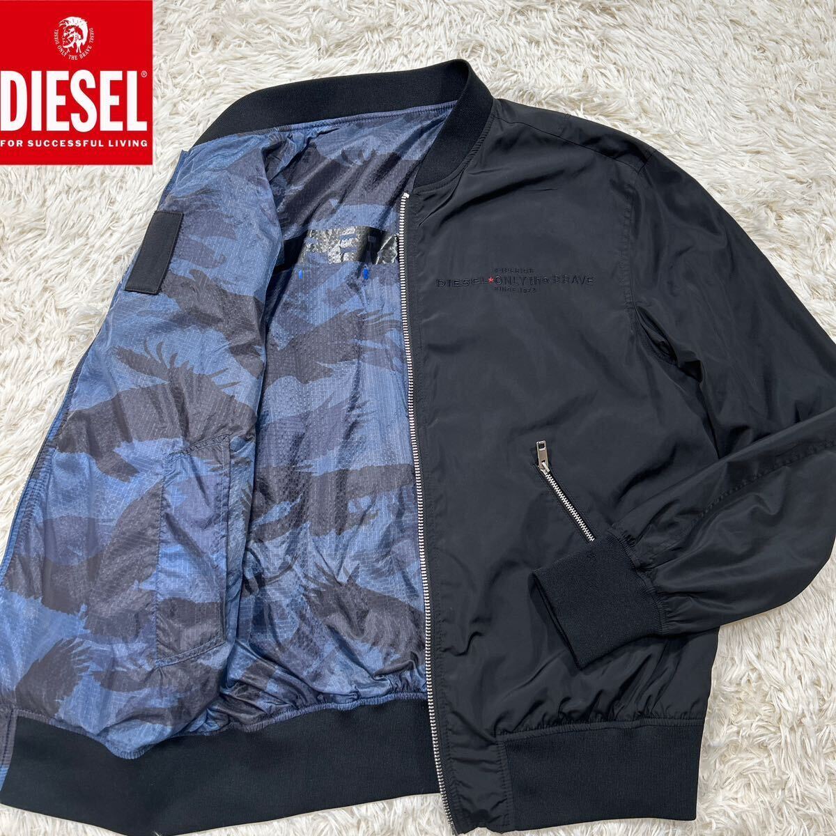 【未使用XL】超極美品 DIESEL ディーゼル ナイロン フライトジャケット XLsize 黒 ボタン刻印 DIESELロゴ リバーシブル加工【漂う高級感】の画像1