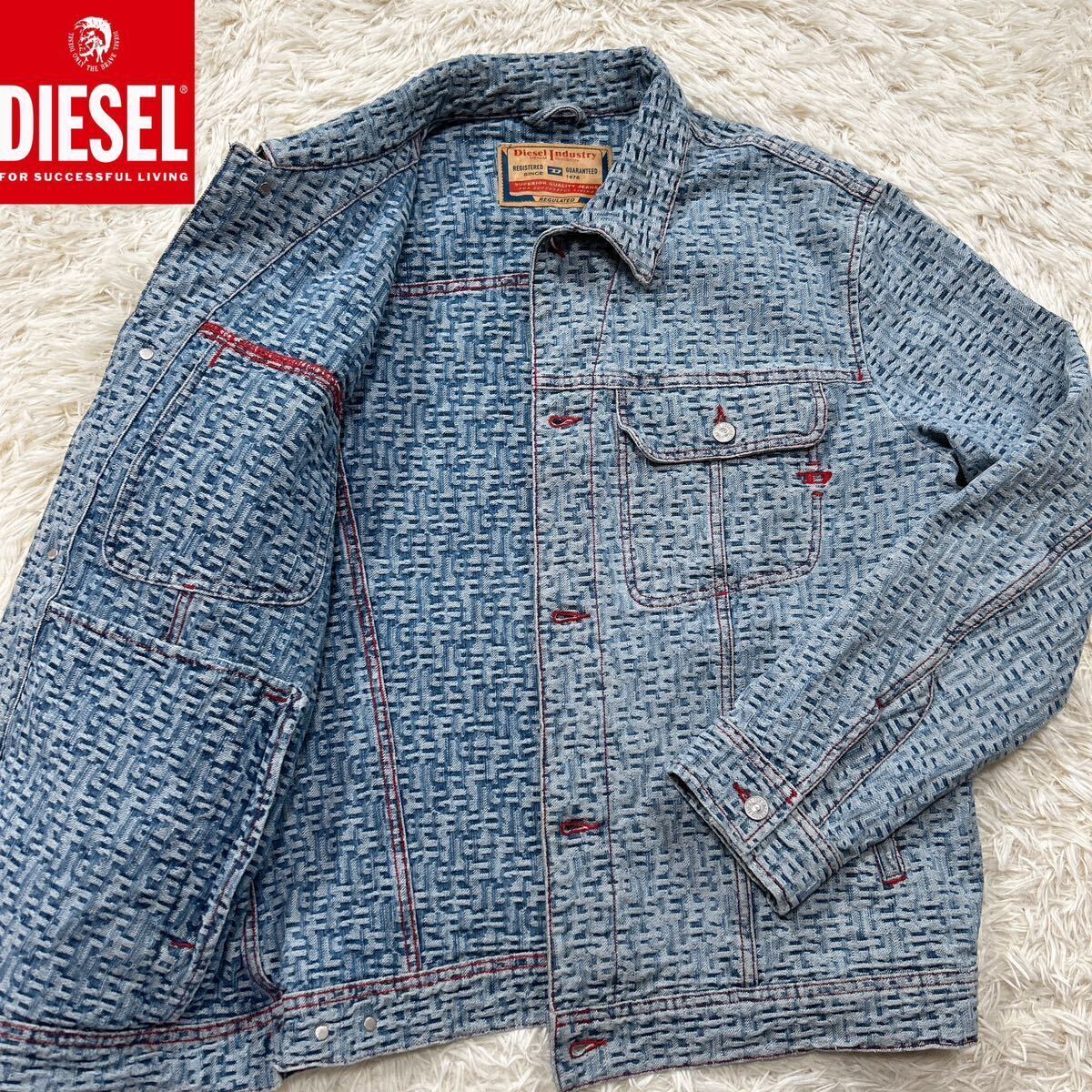 【幻のXXL】極美品 最高傑作 DIESEL ディーゼル Gジャン デニムジャケット XXLsize コットン 総ロゴデザイン【抜群の存在感】通年使用可能_画像1