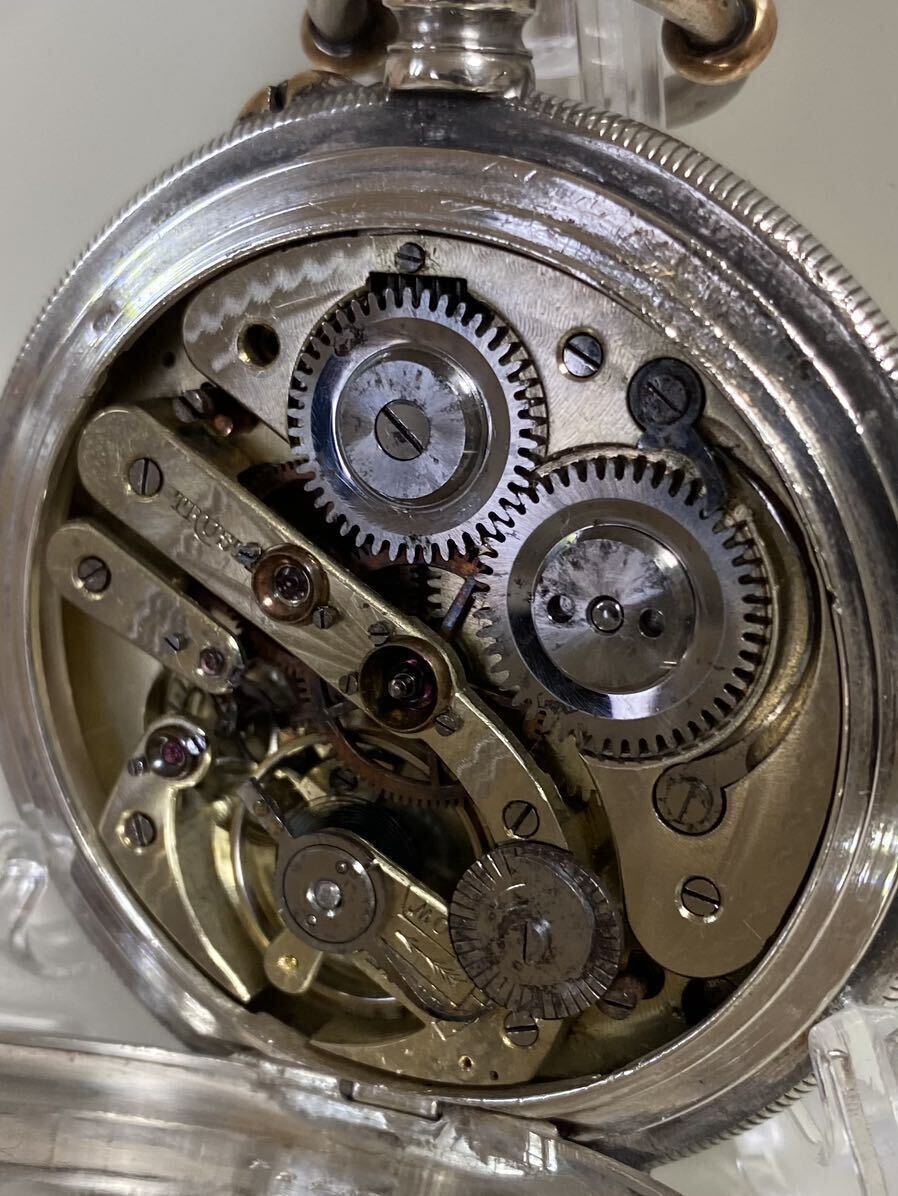 商館時計 シュオーブフレール 銀無垢 稼働品 フルハンター タバン 懐中時計 手巻き アンティーク スモセコ の画像10