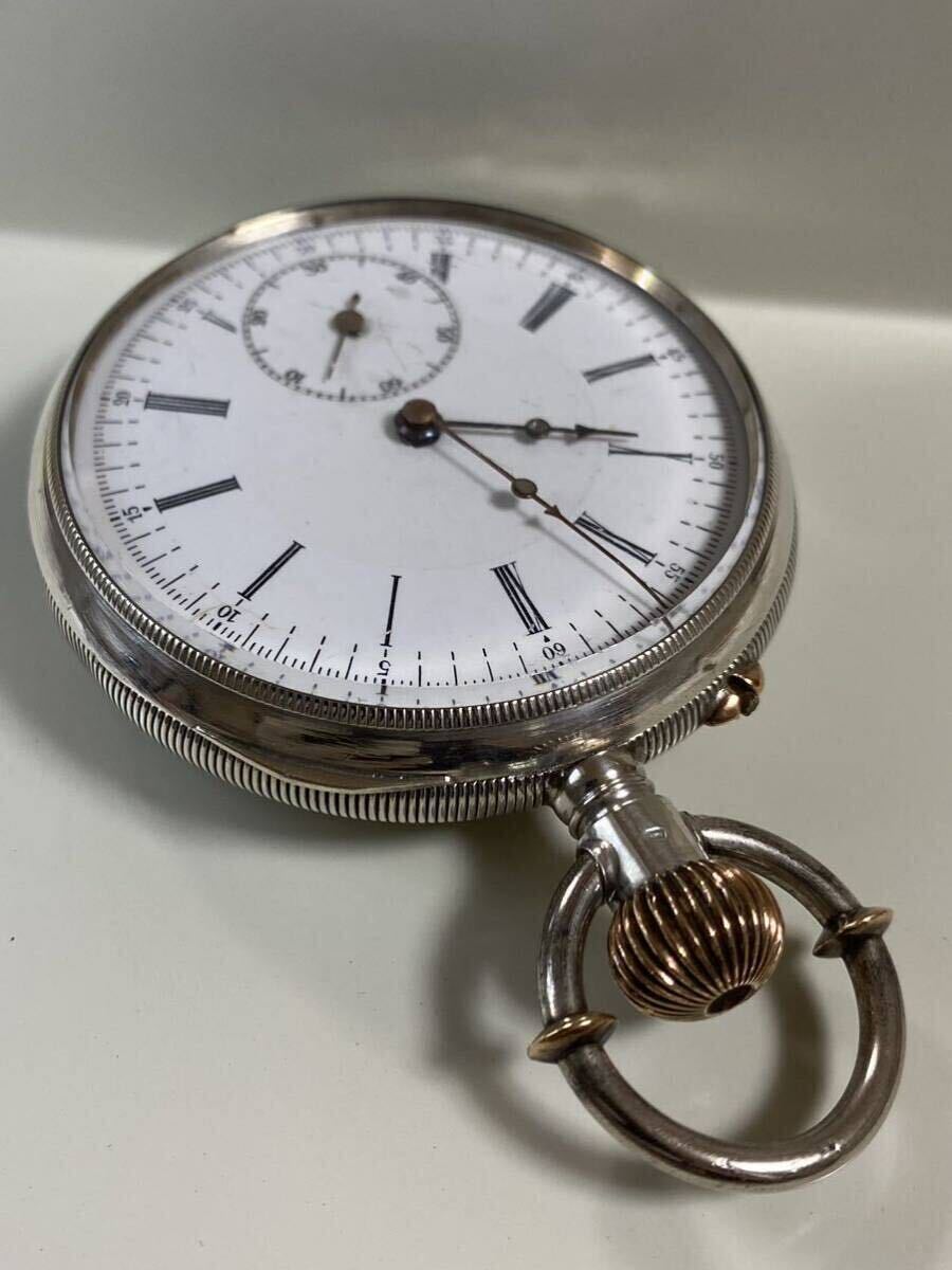 商館時計 シュオーブフレール 銀無垢ケース 不安定稼働 タバン シリンダー脱進機 懐中時計 手巻き アンティーク スモセコ 提げ時計の画像10