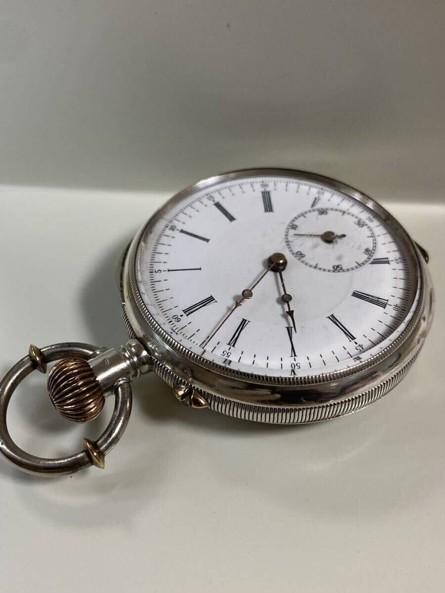 商館時計 シュオーブフレール 銀無垢ケース 不安定稼働 タバン シリンダー脱進機 懐中時計 手巻き アンティーク スモセコ 提げ時計の画像8