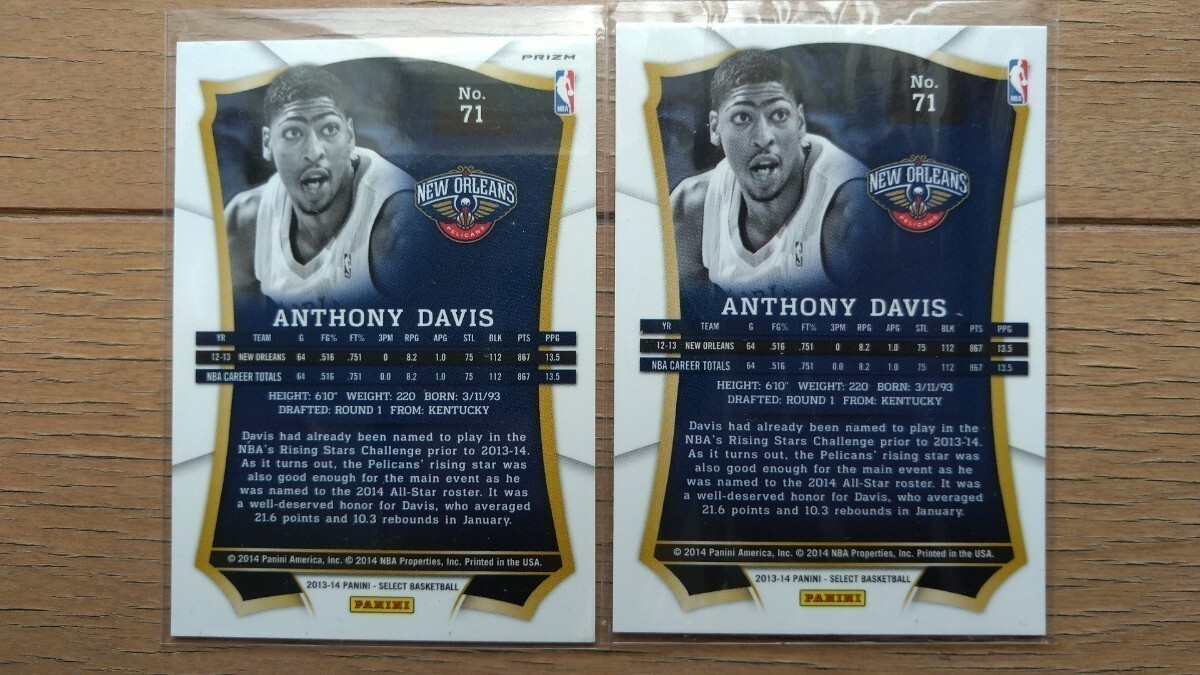 ANTHONY DAVIS 2013-14 SELET SILVER PRIZM&BASE 2枚セットの画像2