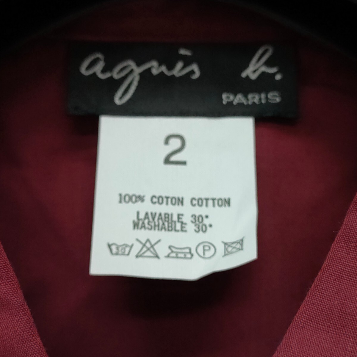 agnes b. / アニエスベー レディース トップス 長袖ボタンシャツ 長袖ブラウス 2サイズ えんじ色 綿100% 美品 I-3585_画像3