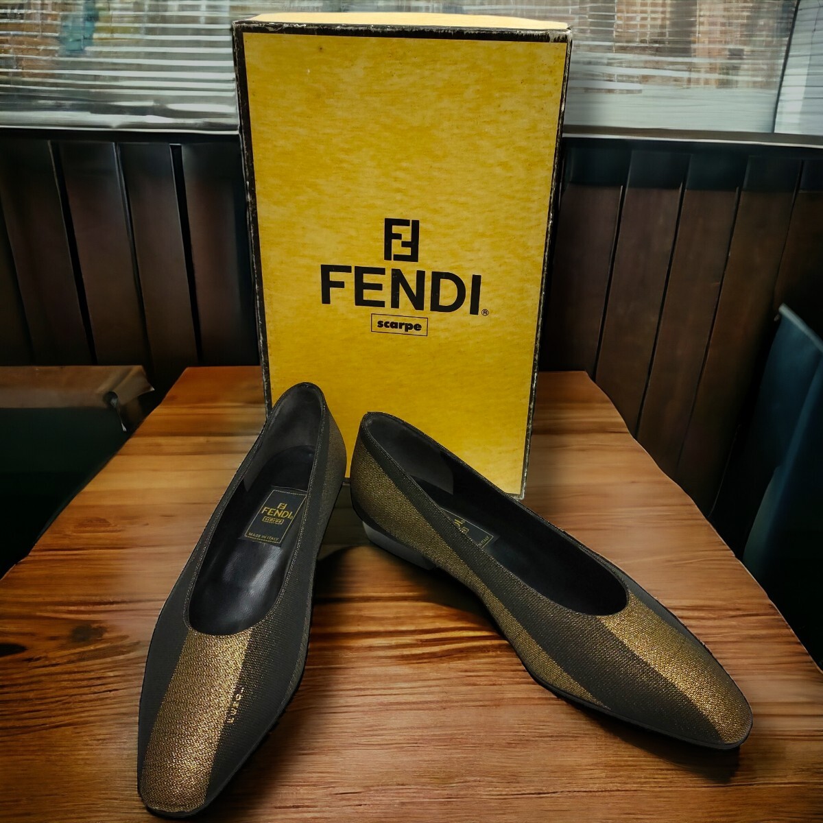 [ Италия производства ]FENDI / Fendi туфли-лодочки кожа Gold × Brown 36 1/2(23.5 соответствует ) каблук высота 2.5cm почти не использовался с коробкой женская обувь 
