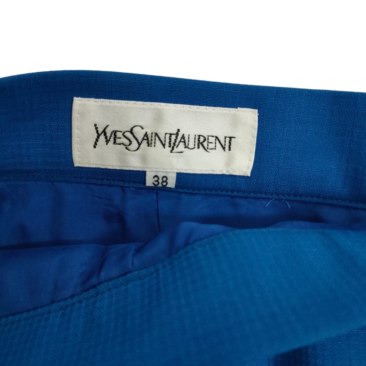 YVES SAINT LAURENT/イヴサンローラン レディース タイトスカート ひざ丈 ウール100% ブルー 38サイズ 日本製 I-3609_画像2