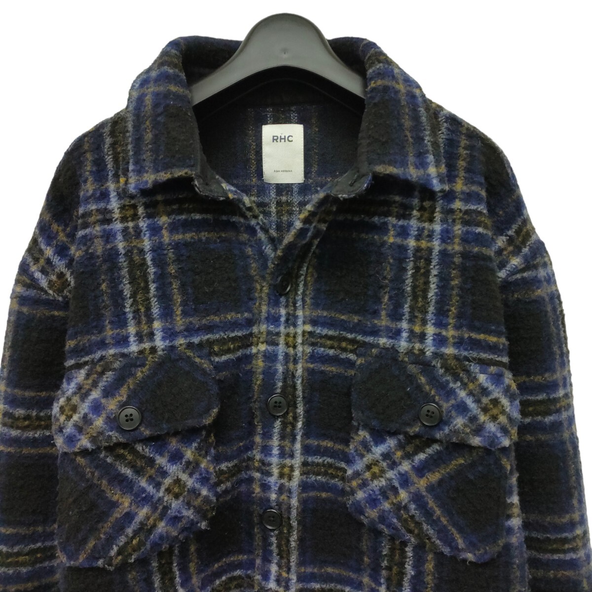 RHC Ron Herman / ロンハーマン メンズ ウール混 厚手ボタンシャツジャケット 寒色系 チェック柄 Lサイズ カッコいい I-3671_画像2
