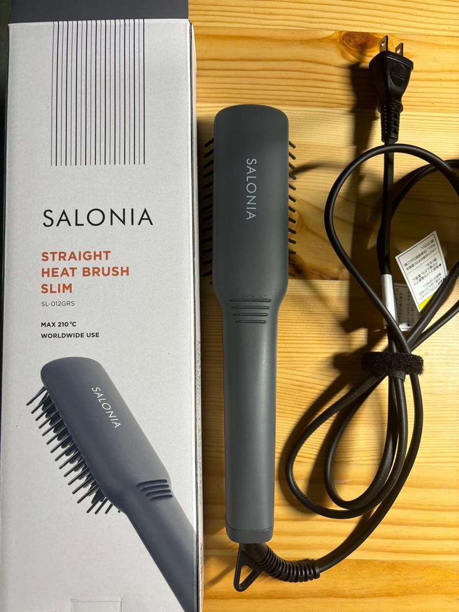 SALONIA ストレートヒートブラシ スリム グレー セラミックコーディング ヘアアイロン