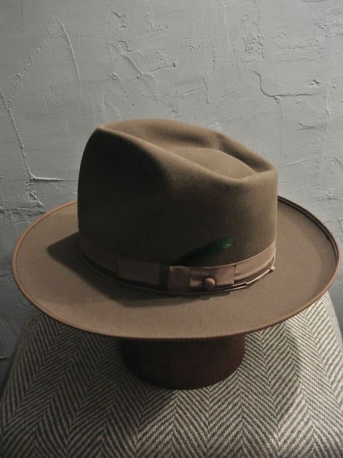 40s Vintage STEVENS 7 1/8 57cm トープ ブラウン グレージュ 40s Vintage STEVENS 7 1/8 57cm トープ ブラウン グレージュ