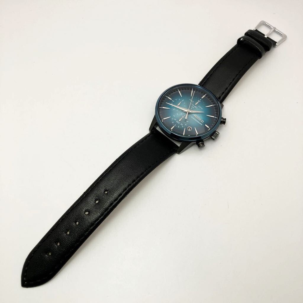 美品☆電池新品☆送料込☆セイコー SEIKO ワイアード WIRED クロノグラフ メンズ腕時計 TOKYO SORA ブルー/グリーン VD57-KJD0 AGAT420の画像8