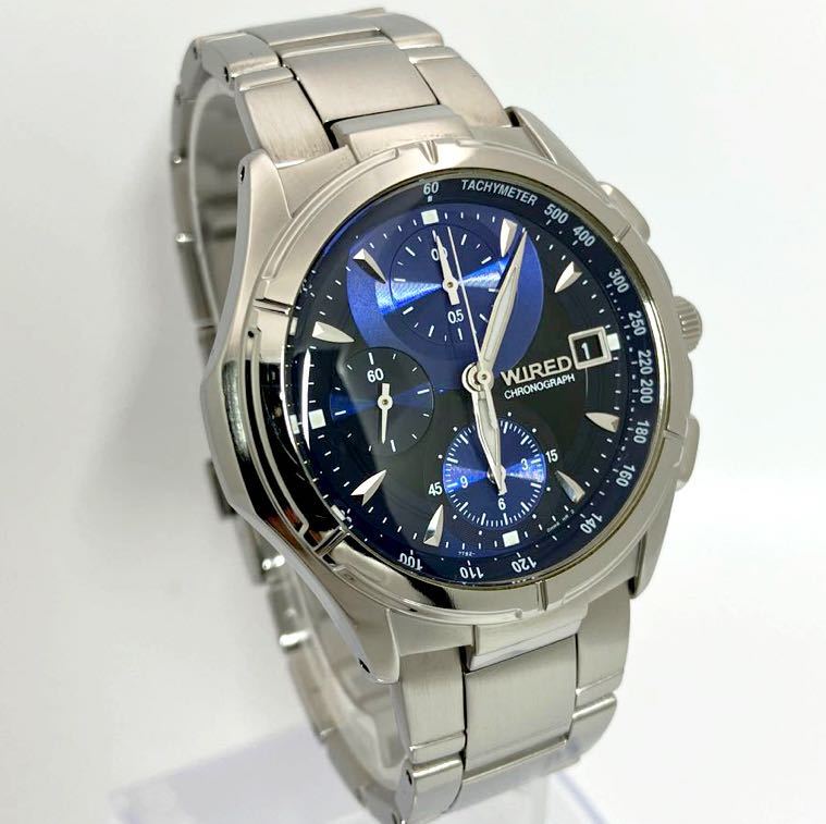 美品☆電池新品☆送料込☆セイコー SEIKO ワイアード WIRED クロノグラフ メンズ腕時計 青 ブルー ネイビー 人気モデル 7T92-0GB0 AGBV141_画像5