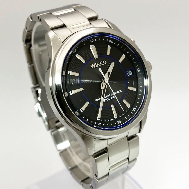 美品☆電波ソーラー☆送料込☆セイコー SEIKO ワイアード WIRED メンズ腕時計 ブラック 人気モデル 7B52-0AS0 AGAY009_画像5