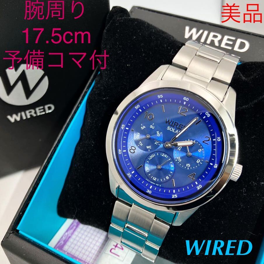 美品☆ソーラー☆送料込☆セイコー SEIKO ワイアード WIRED デイデイトカレンダー メンズ腕時計 ブルー 人気モデル V14J-0CL0 AGAD081_画像1