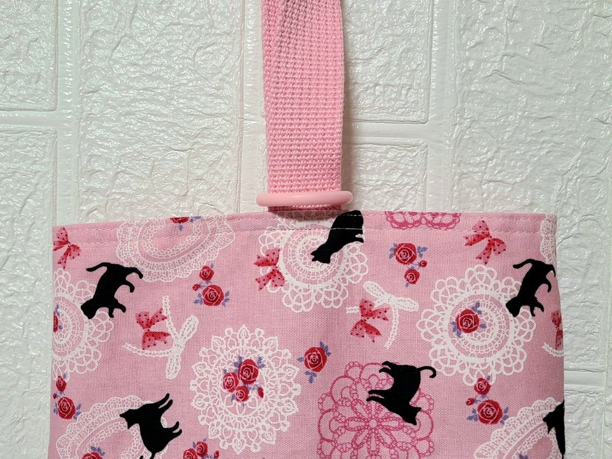 ハンドメイド　マチ付き上履き入れ　猫柄　ピンク　シューズバッグ　上履き袋 女の子　 入学準備 シューズ袋