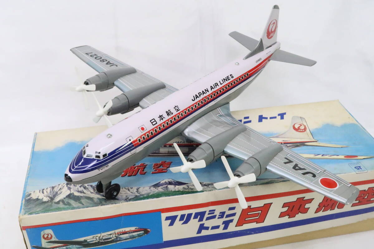 日光玩具工業 ブリキ+プラ JAL 日本航空 ダグラスDC-7-C 箱付 デットストック 日本製 全長約37cm翼長約42cm コイレ_画像2