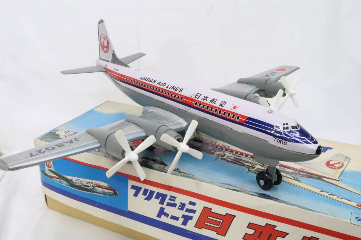 日光玩具工業 ブリキ+プラ JAL 日本航空 ダグラスDC-7-C 箱付 デットストック 日本製 全長約37cm翼長約42cm コイレ_画像4