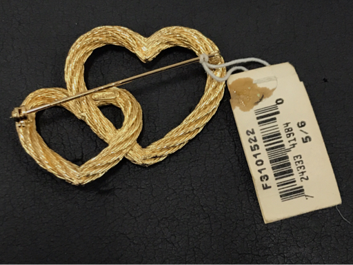 クリスチャン ディオール ブローチ ダブルハート ゴールドカラー金具 直径約5.5cm アクセ Christian Dior QR033-67_画像2