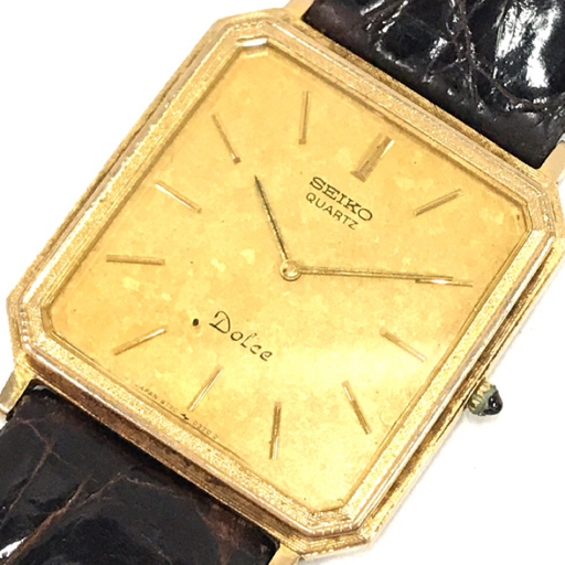 セイコー ドルチェ クォーツ 腕時計 6730-5160 メンズ 10K × SS スクエアフェイス ゴールドカラー文字盤 社外ベルト_画像1