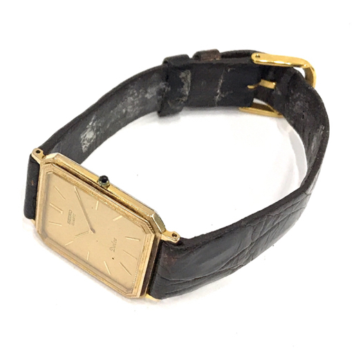 セイコー ドルチェ クォーツ 腕時計 6730-5160 メンズ 10K × SS スクエアフェイス ゴールドカラー文字盤 社外ベルト_画像4
