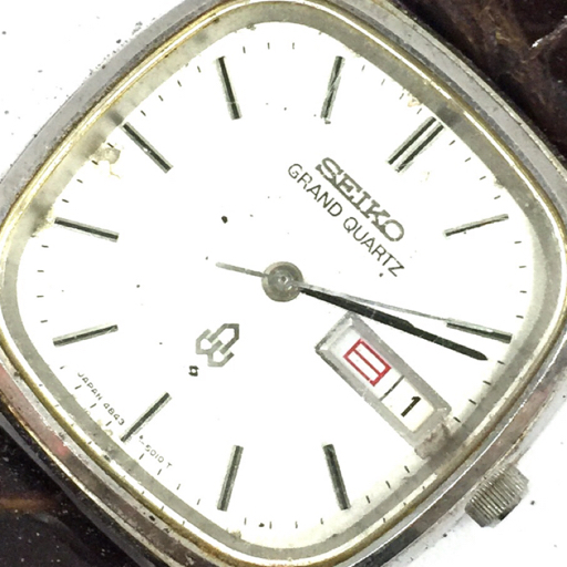 セイコー グランドクォーツ デイデイト 腕時計 メンズ シルバーカラー文字盤 社外ベルト 4843-5100 SEIKO_画像1