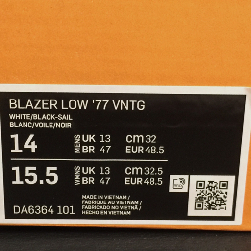 美品 ナイキ サイズ 32cm BLAZER LOW '77 VNTG DA6364-101 ローカットスニーカー メンズ 白×黒 付属品有り NIKE_画像9