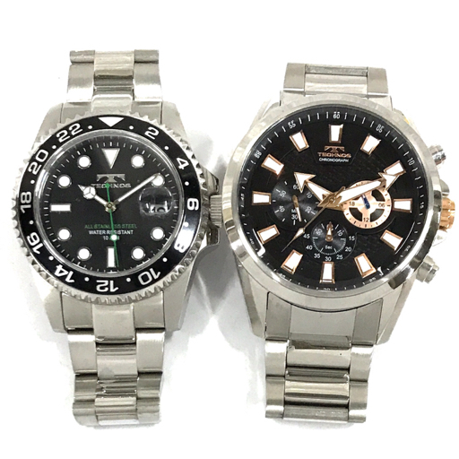 テクノス 腕時計 TSM616 クロノグラフ 黒文字盤 SV金具 クォーツ メンズ 他 TSM412 含 計2点 TECHNOS QR032-383_画像1